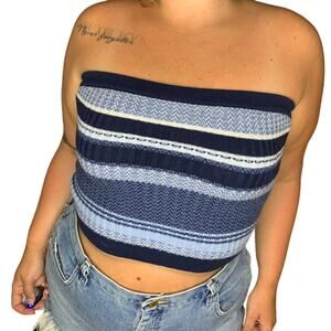 Aerie Blue Navy Striped Strapless Coastal Cowgirl Knit Tube Top Medium